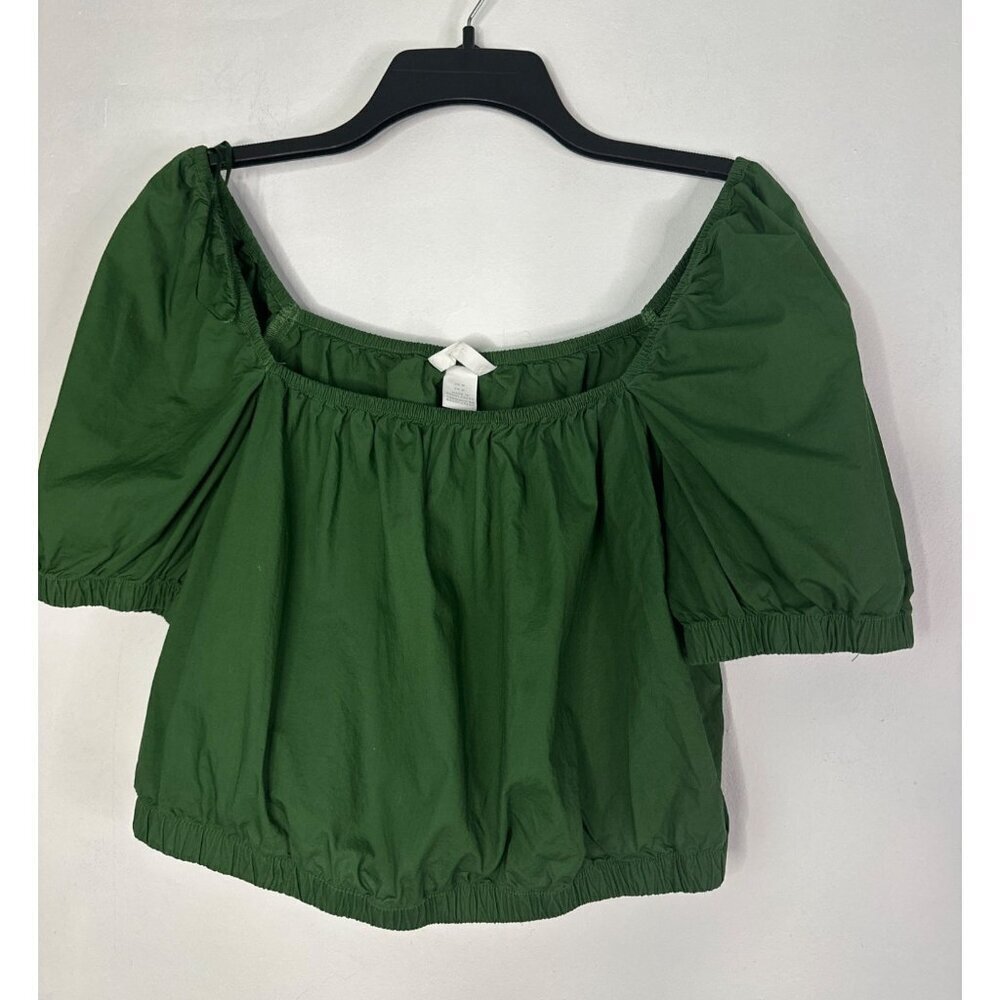 Women’s M Green Cropped Top Y2K 2000s Quiet Luxury Glam Holiday Fall old money